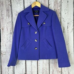 Evan‎ Picone Purple Peacoat Size 8P Petite Fully Lined Polyester Blend Button Up